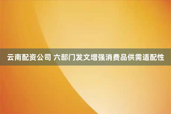 云南配资公司 六部门发文增强消费品供需适配性
